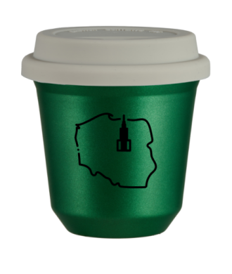 Kubek zielony 240 ml, POLSKA (czarny) z pokrywka biala