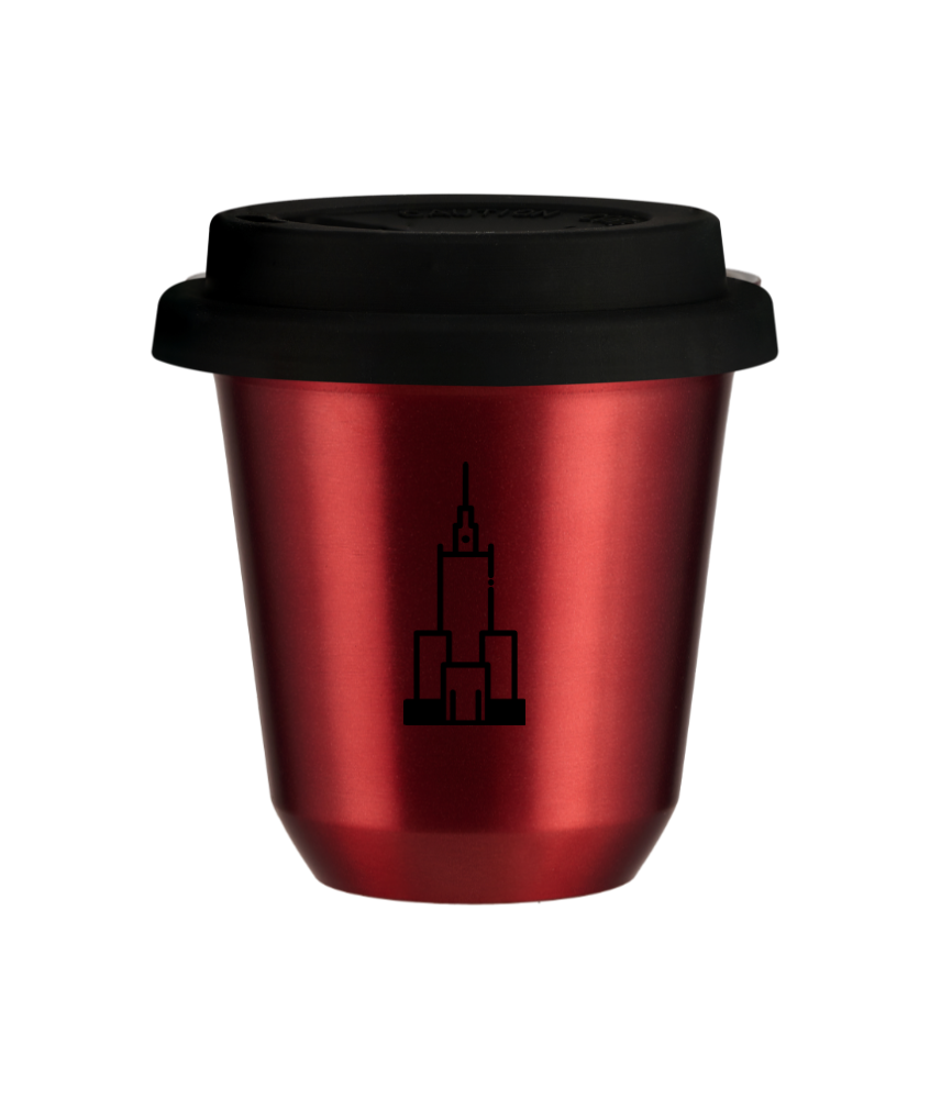Kubek czerwony 240 ml, PALAC KULTURY I NAUKI (czarny) z pokrywka czarna kubek termiczny na kawe | 80,00 zł Kubek czerwony 240 ml, PALAC KULTURY I NAUKI (czarny) z pokrywka czarna kubek termiczny na kawe | 80,00 zł