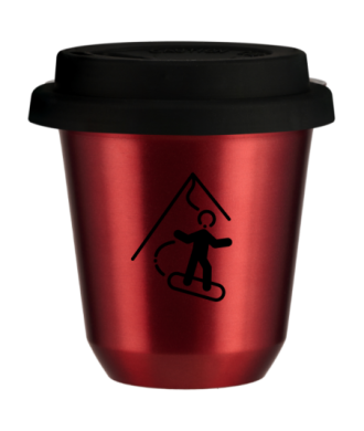 Kubek czerwony 240 ml, SNOWBOARD z pokrywka czarna