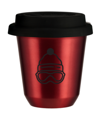 Kubek czerwony 240 ml, CZAPKA z pokrywka czarna
