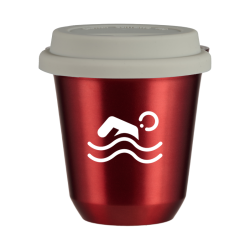 Cup 240 ml METALLIC RED "Swimming (white)", with white lid