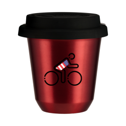 Cup 240 ml METALLIC RED "Cyclist in British colors (black)", with black lid