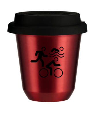 Kubek czerwony 240 ml, SPORTY z pokrywka czarna