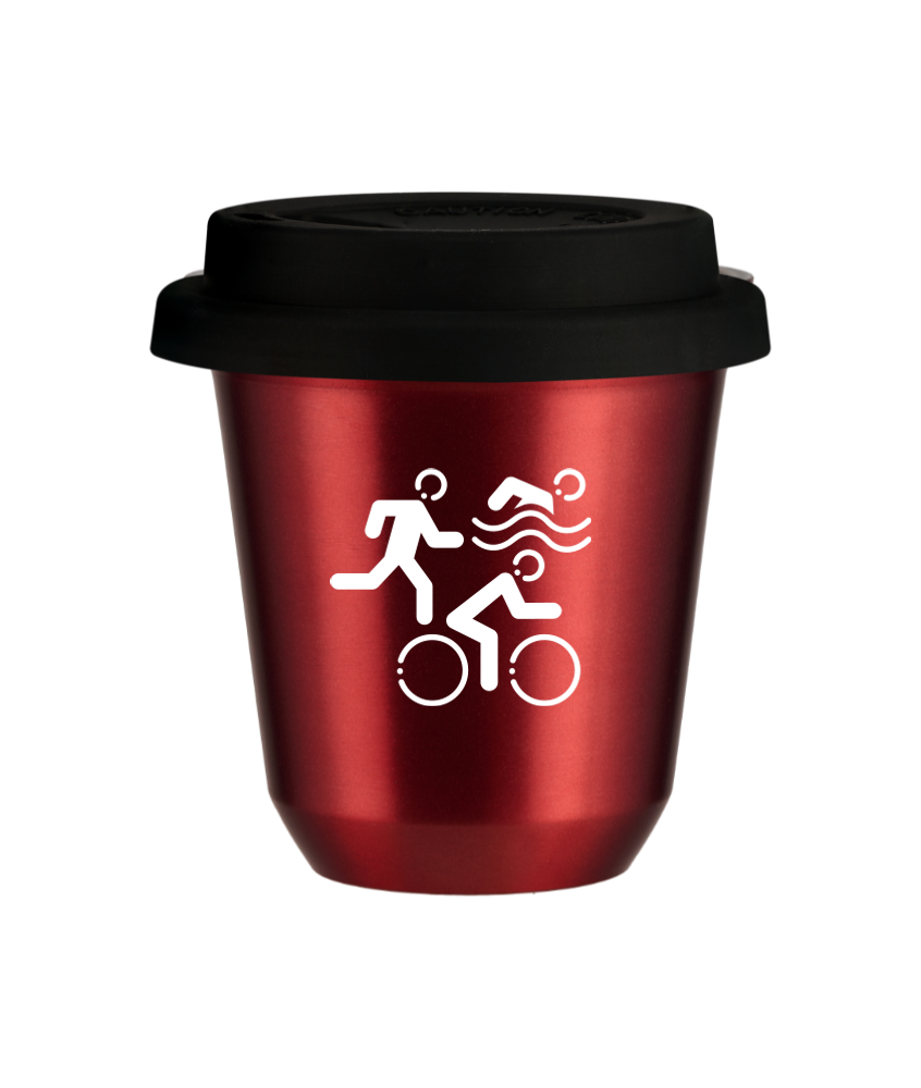 Cup 240 ml METALLIC RED "Sports (white)", with black lid