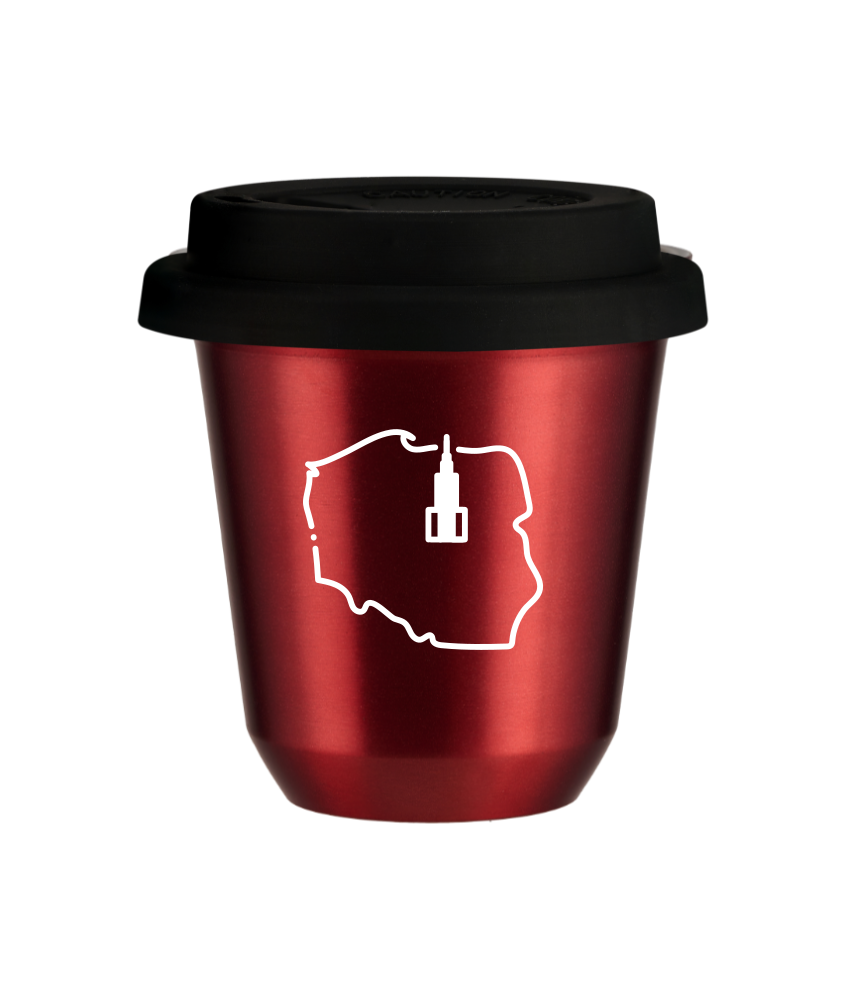 Cup 240 ml METALLIC RED "Poland (white)", with black lid
