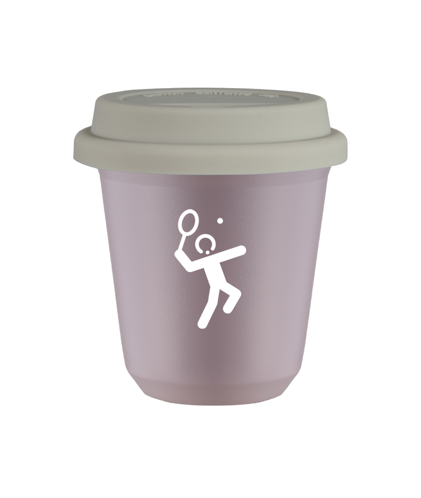 Kubek 240 ml LAWENDOWY "Tenis 2 (biały)", z białą pokrywką