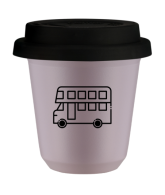 Kubek 240 ml LAWENDOWY "Autobus (czarny)", z czarną pokrywką Kubek 240 ml LAWENDOWY "Autobus (czarny)", z czarną pokrywką