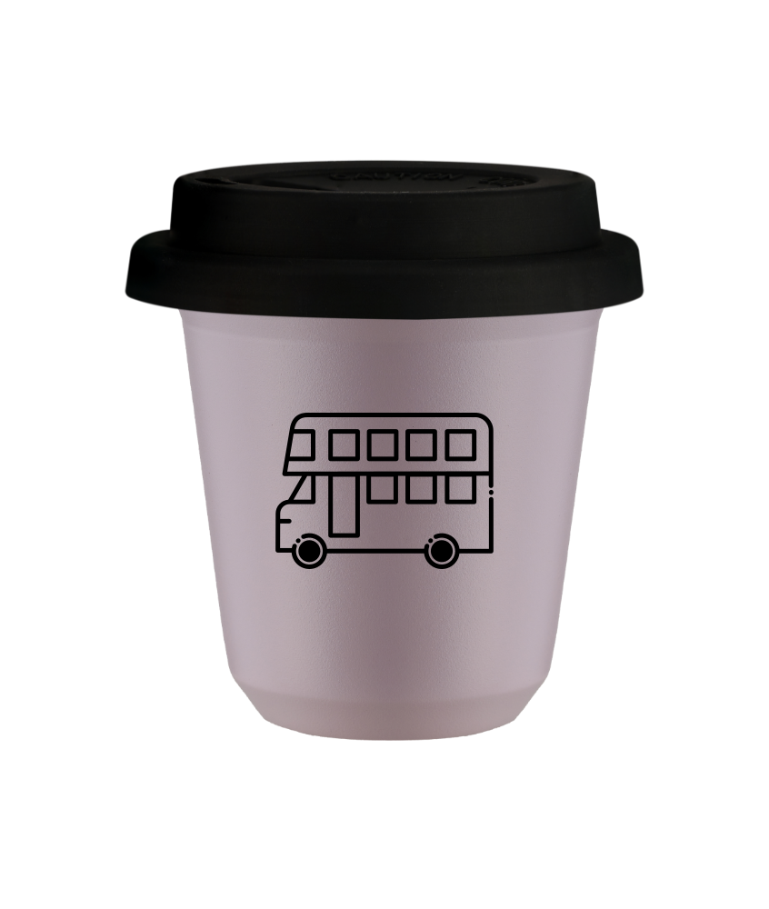 Kubek 240 ml LAWENDOWY "Autobus (czarny)", z czarną pokrywką