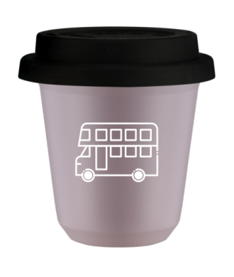 Kubek 240 ml LAWENDOWY "Autobus (biały)", z czarną pokrywką Kubek 240 ml LAWENDOWY "Autobus (biały)", z czarną pokrywką