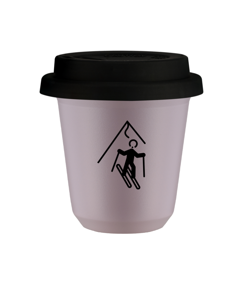 Kubek 240 ml LAWENDOWY "Narciarstwo", z czarną pokrywką