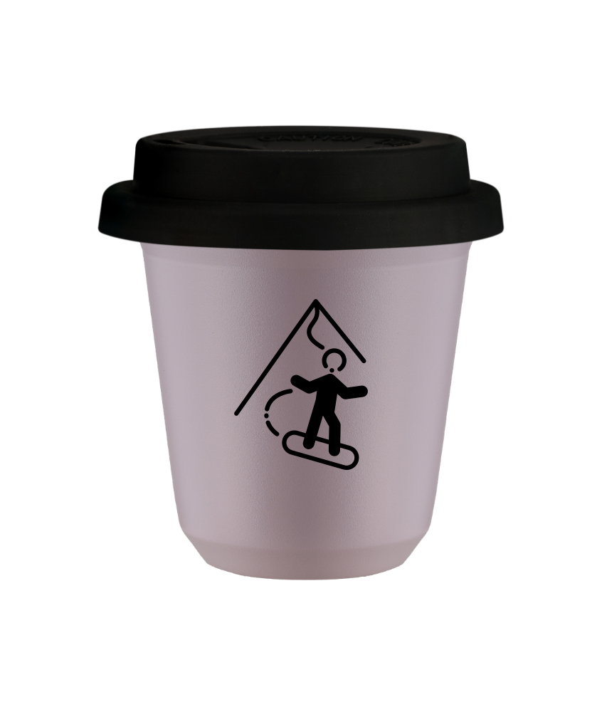 Kubek 240 ml LAWENDOWY "Snowboard (czarny)", z czarną pokrywką