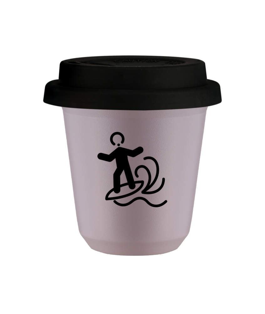 Kubek 240 ml LAWENDOWY "Windsurfing", z czarną pokrywką