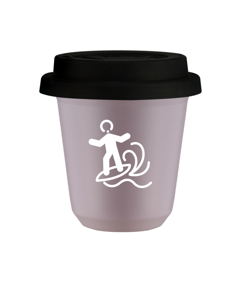 Kubek 240 ml LAWENDOWY "Windsurfing (biały)", z czarną pokrywką