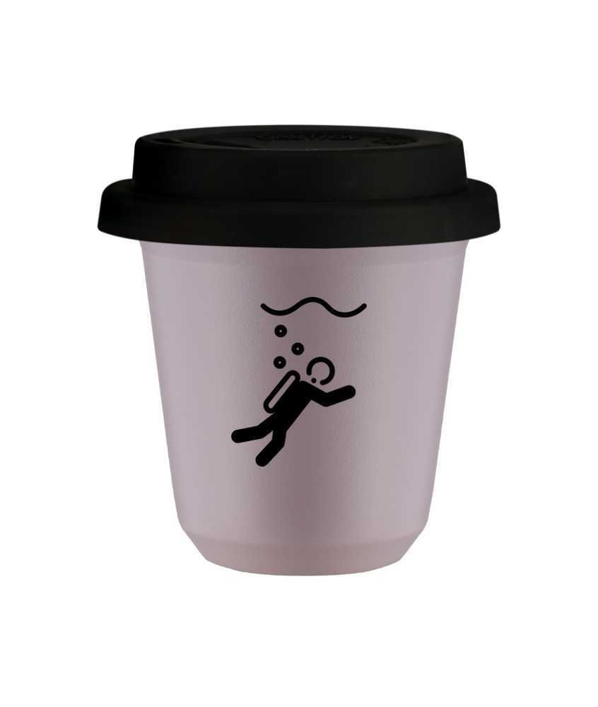 Kubek 240 ml LAWENDOWY "Nurkowanie (czarny)", z czarną pokrywką