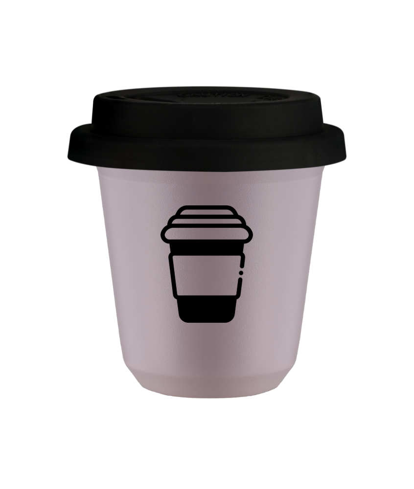 Kubek 240 ml LAWENDOWY, z czarną pokrywką