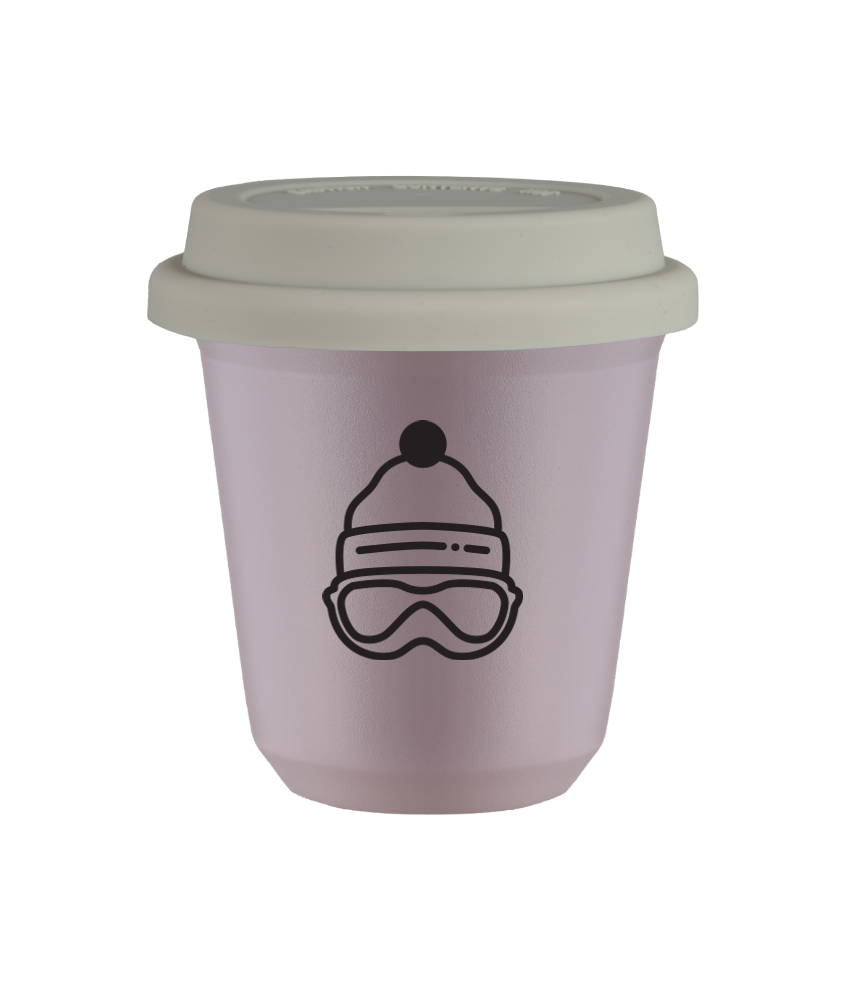 Kubek 240 ml LAWENDOWY "Czapka", z białą pokrywką