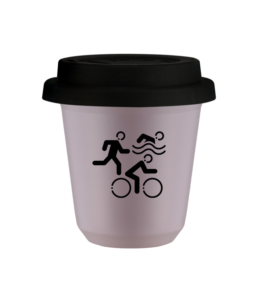 Kubek 240 ml LAWENDOWY "Sporty (czarny)", z czarną pokrywką
