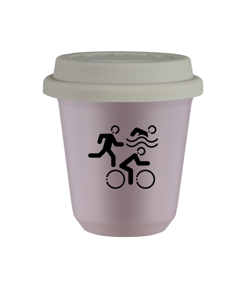 Kubek 240 ml LAWENDOWY "Sporty (czarny)", z białą pokrywką