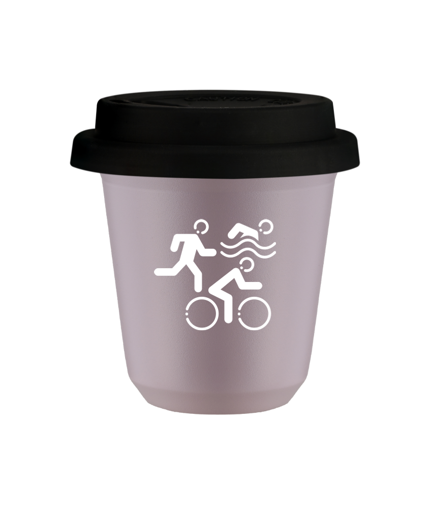 Kubek 240 ml LAWENDOWY "Sporty (biały)", z czarną pokrywką