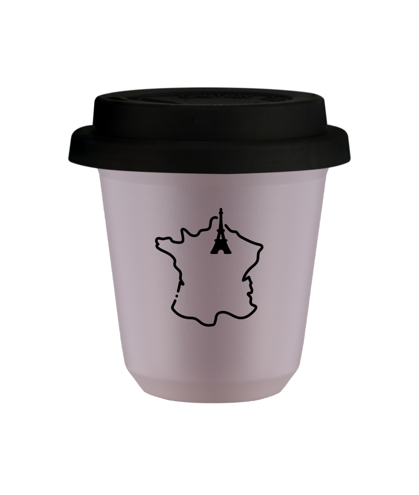 Kubek 240 ml LAWENDOWY "Francja", z czarną pokrywką