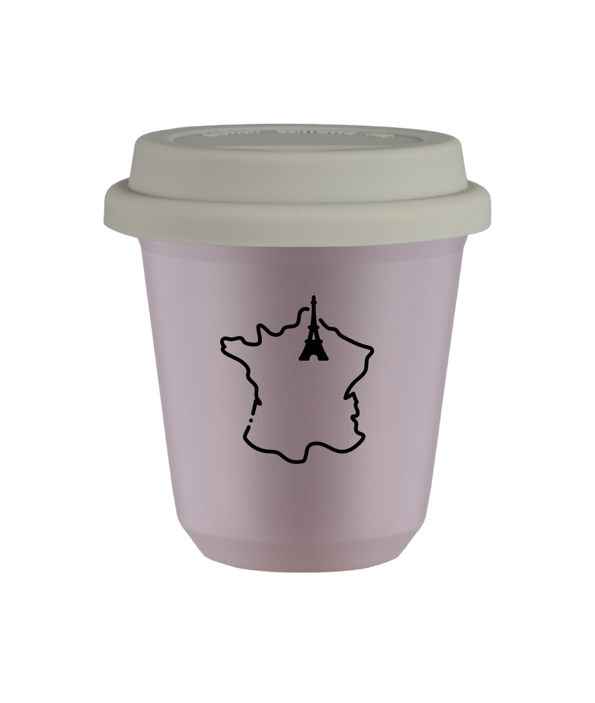Kubek 240 ml LAWENDOWY "Francja (czarny)", z białą pokrywką