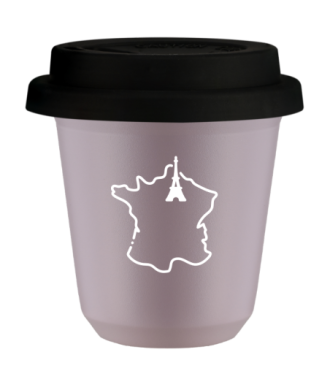 Kubek 240 ml LAWENDOWY "Francja (biały)", z czarną pokrywką Kubek 240 ml LAWENDOWY "Francja (biały)", z czarną pokrywką