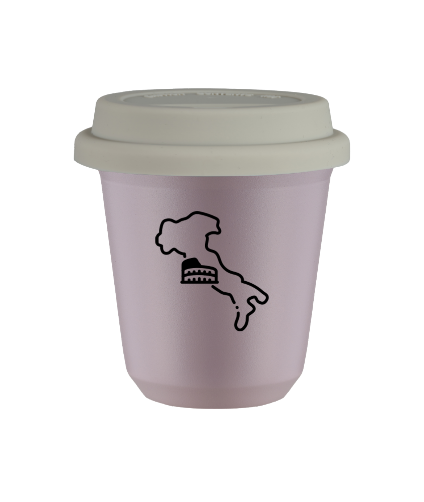 Kubek 240 ml LAWENDOWY "Włochy (czarny)", z białą pokrywką