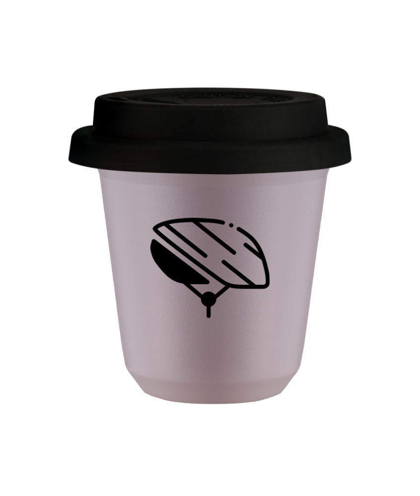 Kubek 240 ml LAWENDOWY "Kask (czarny)", z czarną pokrywką