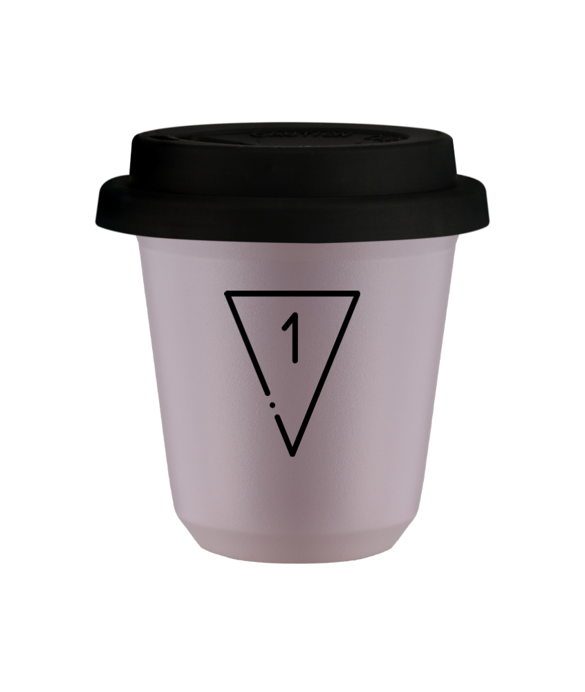 Kubek 240 ml LAWENDOWY "1", z czarną pokrywką