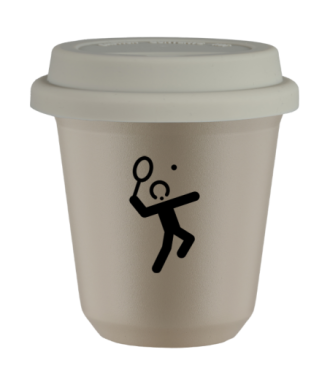 Kubek 240 ml BEŻOWY "Tenis 2", z białą pokrywką Kubek 240 ml BEŻOWY "Tenis 2", z białą pokrywką