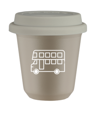 Kubek 240 ml BEŻOWY "Autobus (biały)", z białą pokrywką Kubek 240 ml BEŻOWY "Autobus (biały)", z białą pokrywką