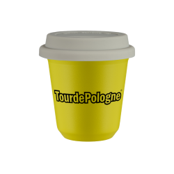Kubek 80 ml ŻÓŁTY "Tour de Pologne", z białą pokrywką