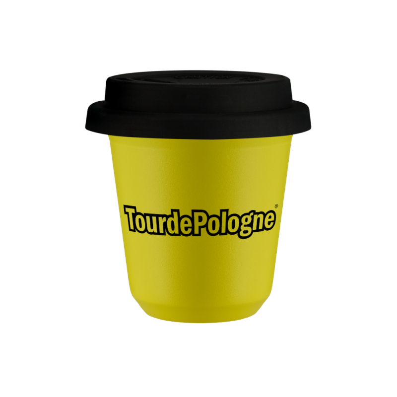 Kubek 150 ml ŻÓŁTY "Tour de Pologne" , z czarną pokrywką