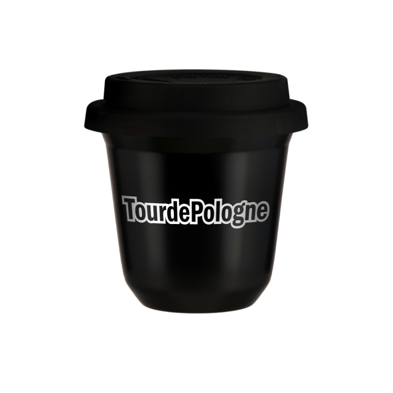 Kubek 240 ml CZARNY "Tour de Pologne", z czarną pokrywką
