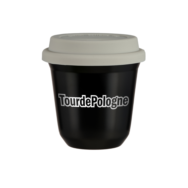Kubek 240 ml CZARNY "Tour de Pologne", z białą pokrywką