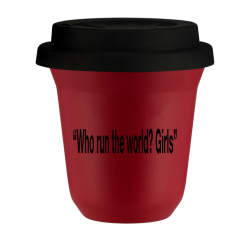 Kubek 150 ml CZERWONY "Who run the world? Girls", z czarną pokrywką