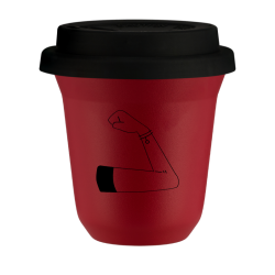 Kubek 240 ml CZERWONY "Woman power", z czarną pokrywką