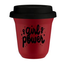 Kubek 150 ml CZERWONY "Girl power", z czarną pokrywką
