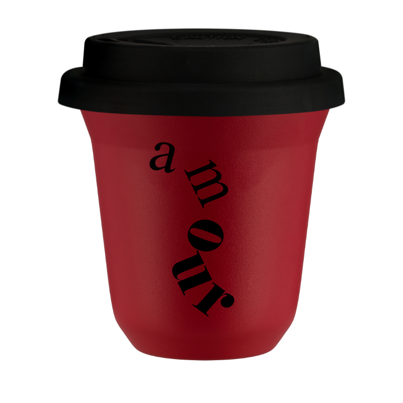 Kubek 80 ml CZERWONY "Amour", z czarną pokrywką