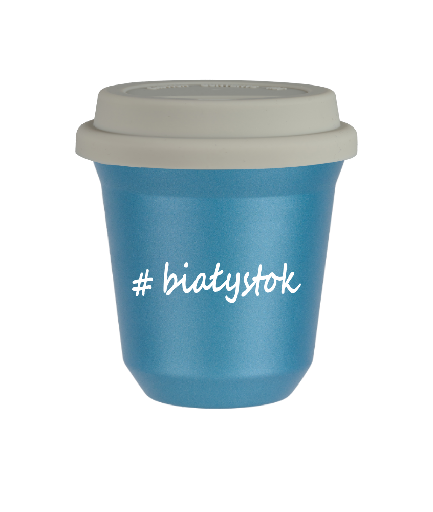 Kubek 150 ml BŁĘKITNY METALIC Białystok z pokrywką biala kubek termiczny na kawe | 70,00 zł Kubek 150 ml BŁĘKITNY METALIC Białystok z pokrywką biala kubek termiczny na kawe | 70,00 zł