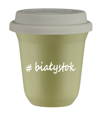 Kubek 80 ml PISTACJOWY Białystok z pokrywką biala