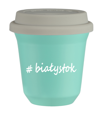 Kubek 240 ml TURKUSOWY Białystok z pokrywką biala