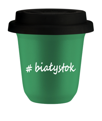 Kubek 80 ml ZIELONY Białystok z pokrywką czarna