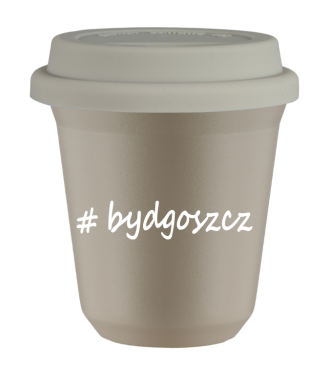 Kubek 80 ml BEŻOWY Bydgoszcz z pokrywką biala