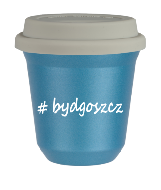 Kubek 80 ml BŁĘKITNY METALIC Bydgoszcz z pokrywką biala