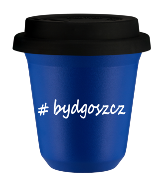 Kubek 240 ml NIEBIESKI Bydgoszcz z pokrywką czarna