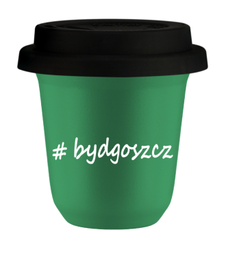 Kubek 80 ml ZIELONY Bydgoszcz z pokrywką czarna