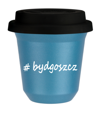 Kubek 150 ml BŁĘKITNY METALIC Bydgoszcz z pokrywką czarna