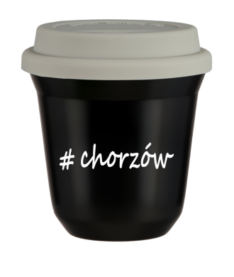 Kubek 150 ml CZARNY Chorzów z pokrywką biala