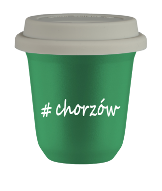 Kubek 240 ml ZIELONY Chorzów z pokrywką biala